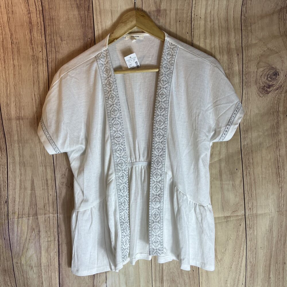 Maurices Cardigan Short Sleeve Open Front White Sz X Small